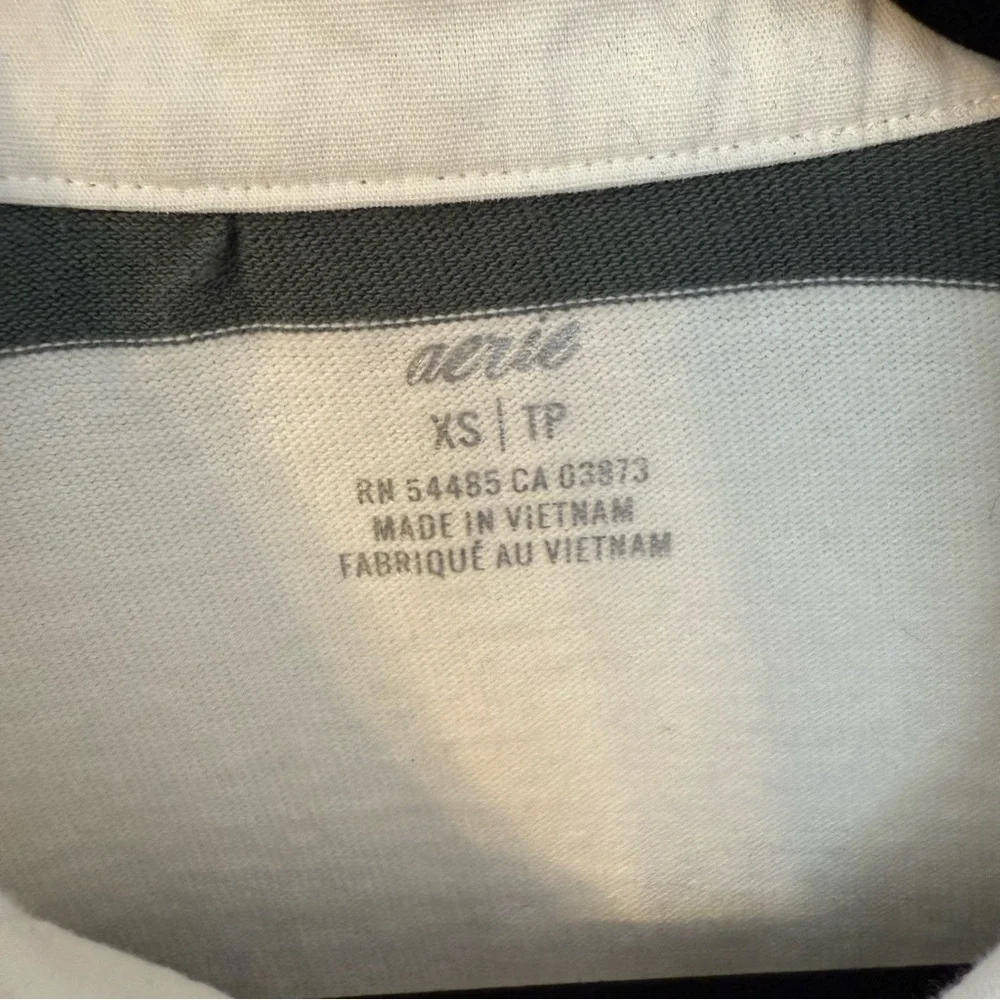 Aerie Striped Cropped Rugby Shirt Sporty Prep Oversized Womens XS Green White - Picture 3 of 13